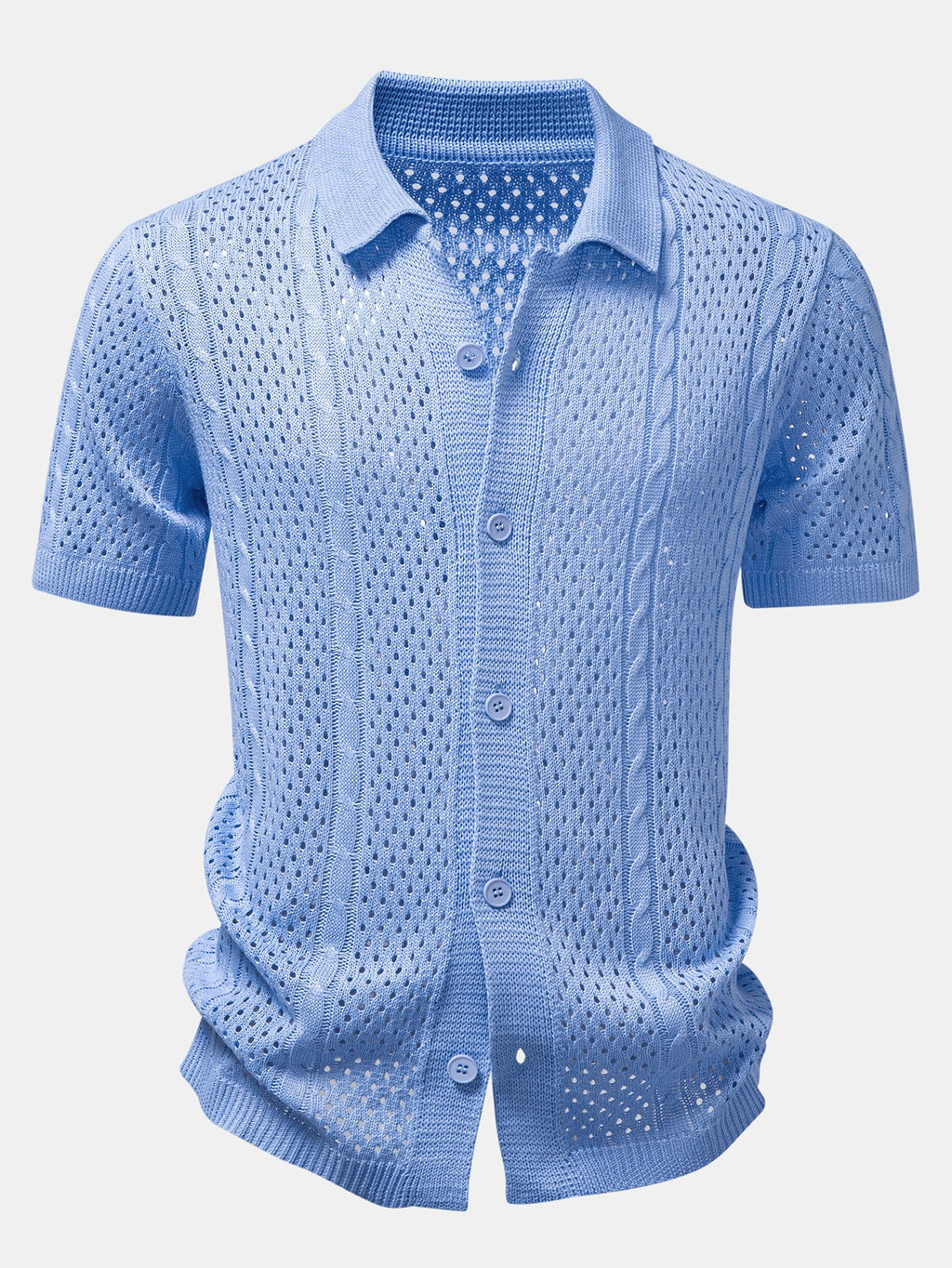 Ensemble aus offen gestricktem Hemd und Leinenhose mit geradem Schnitt