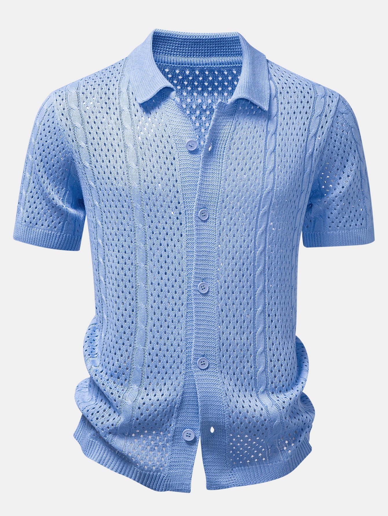 Ensemble aus offen gestricktem Hemd und Leinenhose mit geradem Schnitt