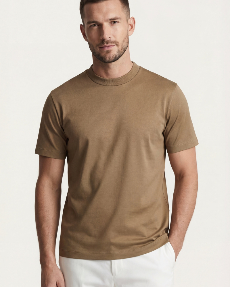Olijfgroene T-shirt van merceriseerde katoen