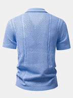 Ensemble aus offen gestricktem Hemd und Leinenhose mit geradem Schnitt