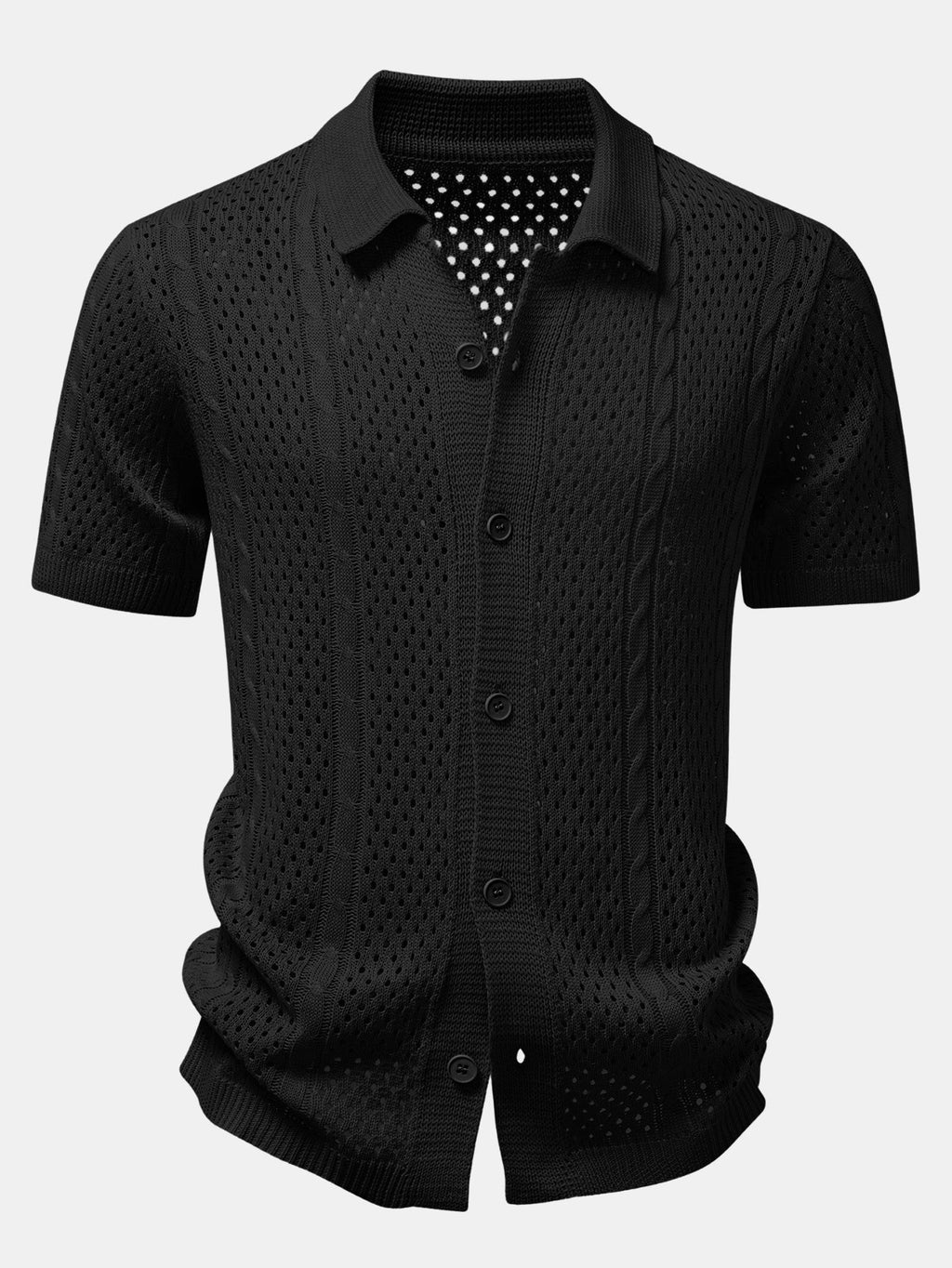 Ensemble aus offen gestricktem Hemd und Leinenhose mit geradem Schnitt