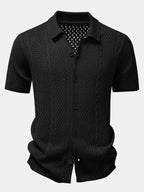 Ensemble aus offen gestricktem Hemd und Leinenhose mit geradem Schnitt