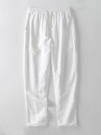 Ensemble aus offen gestricktem Hemd und Leinenhose mit geradem Schnitt