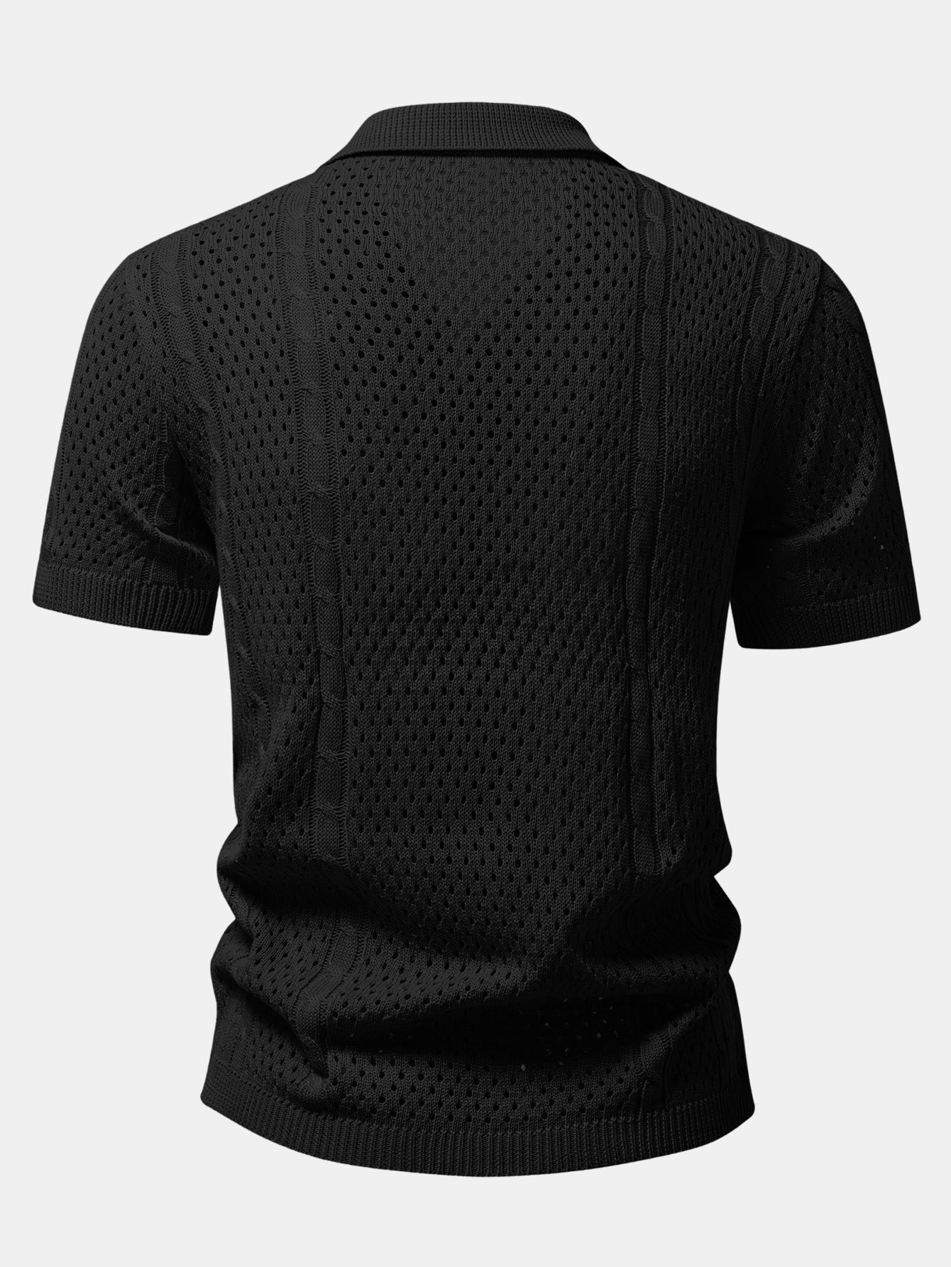 Ensemble aus offen gestricktem Hemd und Leinenhose mit geradem Schnitt