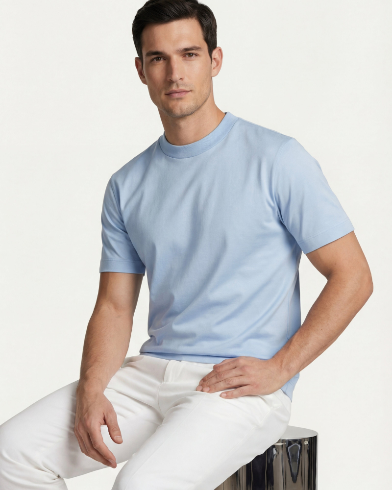 Oceanblauw mercerized katoen T-shirt - Premium zacht en duurzaam