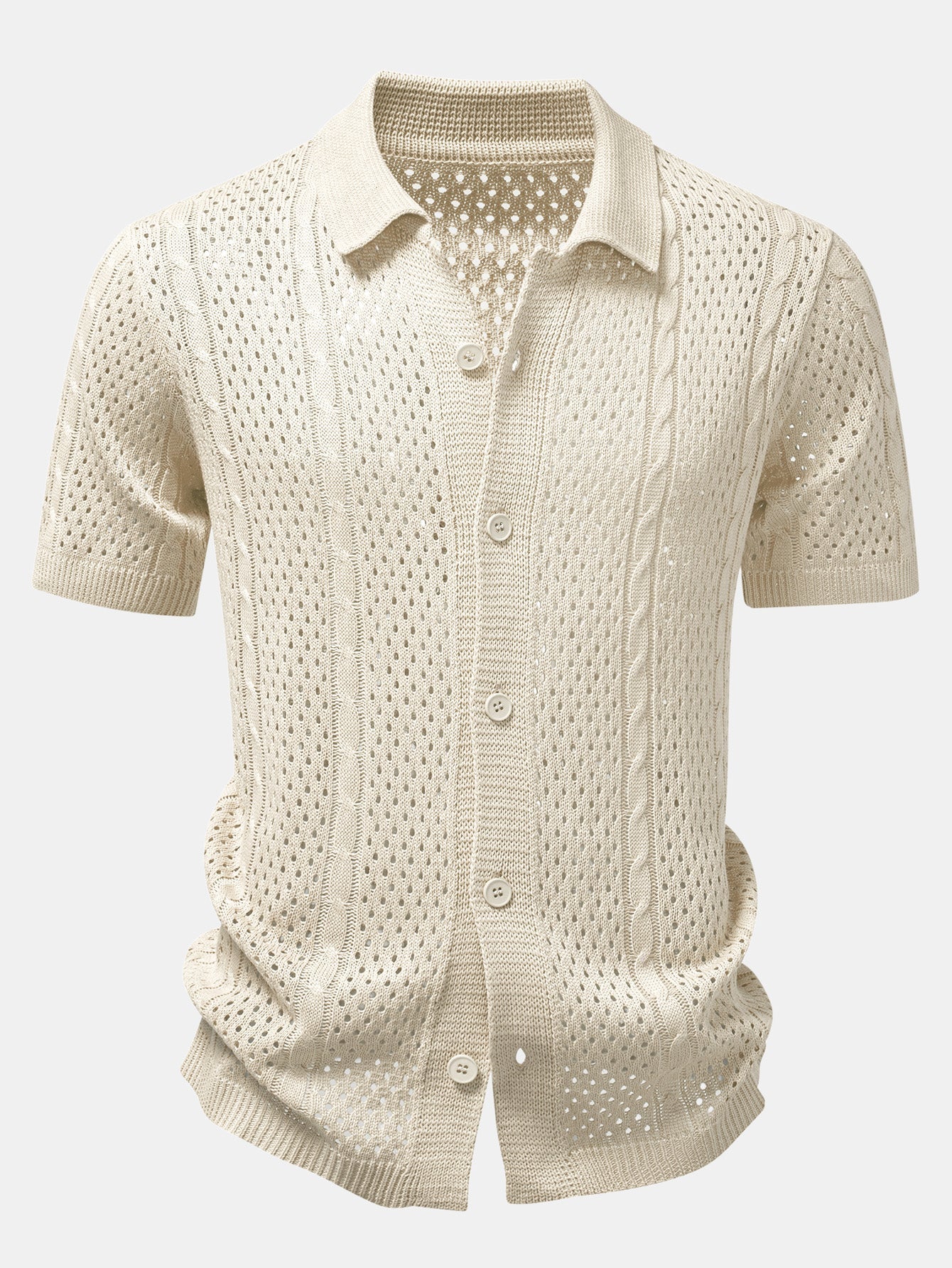 Ensemble aus offen gestricktem Hemd und Leinenhose mit geradem Schnitt