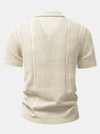 Ensemble aus offen gestricktem Hemd und Leinenhose mit geradem Schnitt