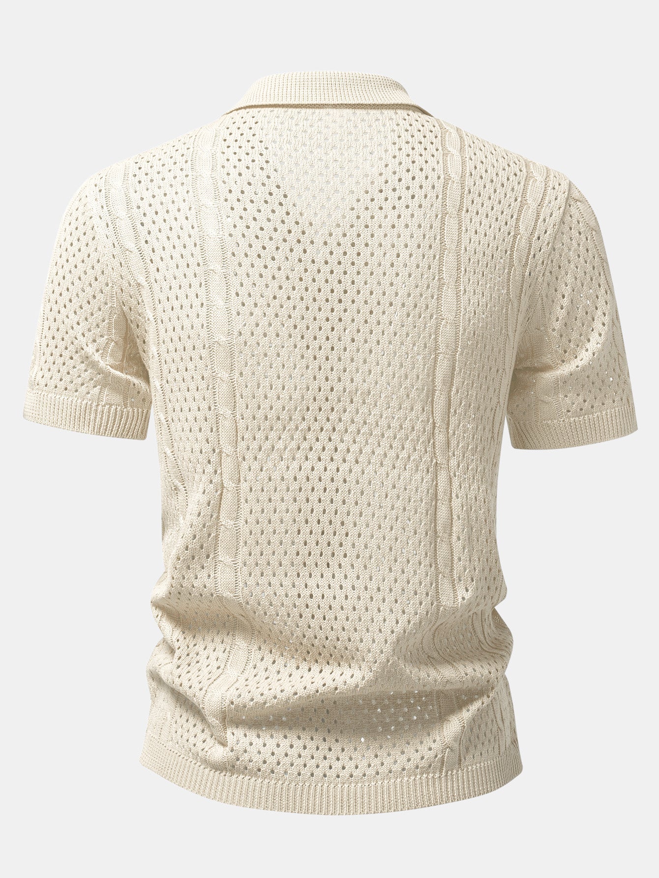 Ensemble aus offen gestricktem Hemd und Leinenhose mit geradem Schnitt