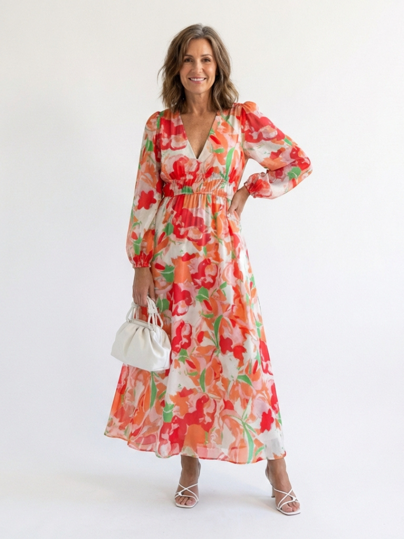 Althea | Elegante maxi-jurk met lange mouwen en bloemmotief