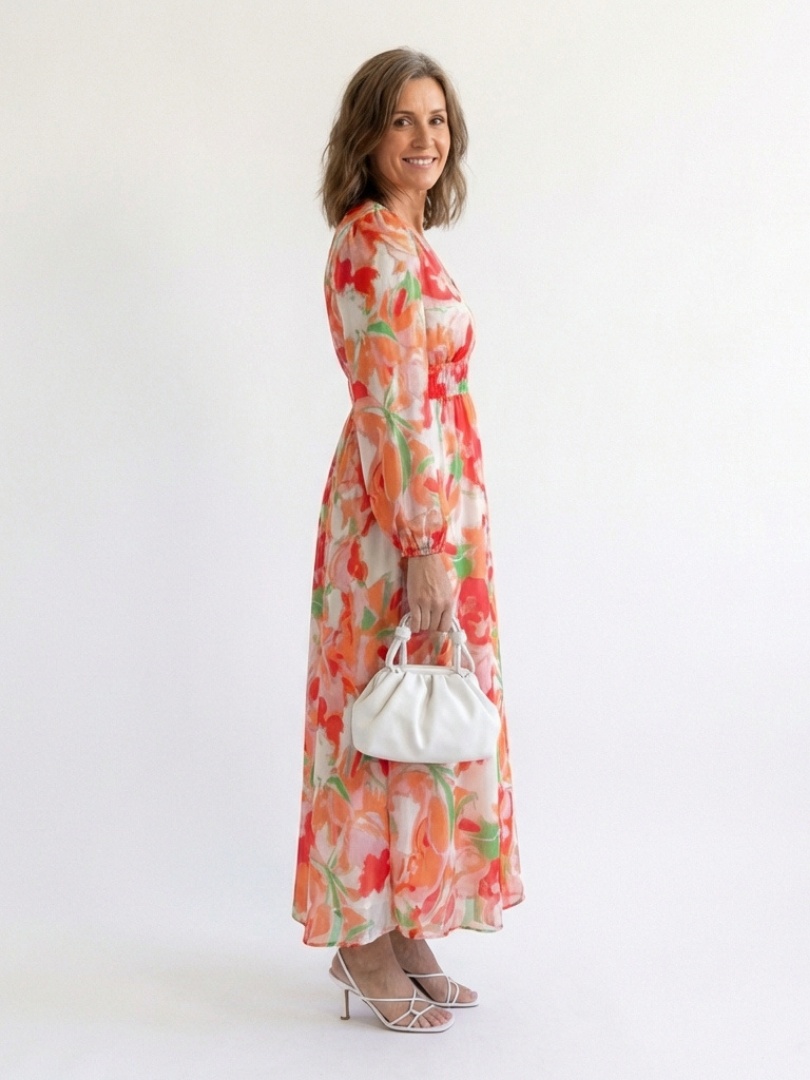 Althea | Elegante maxi-jurk met lange mouwen en bloemmotief