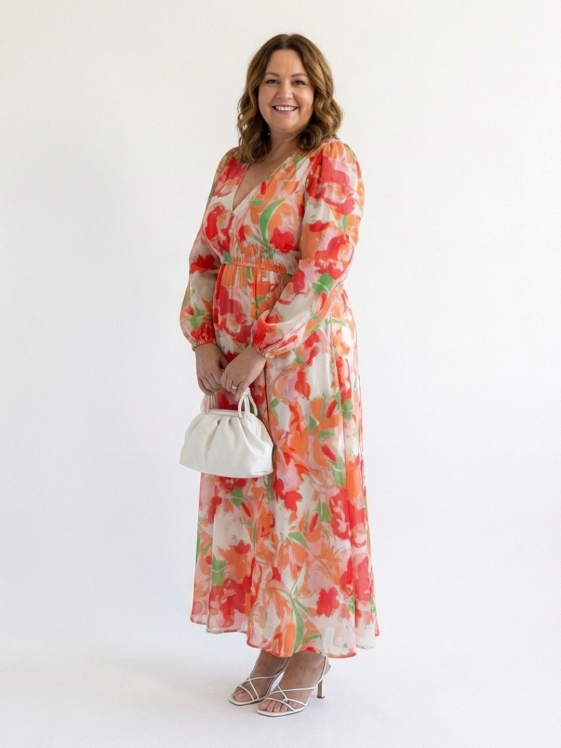 Althea | Elegante maxi-jurk met lange mouwen en bloemmotief