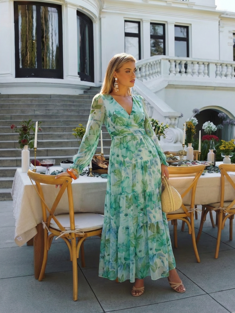 Althea | Elegante maxi-jurk met lange mouwen en bloemmotief