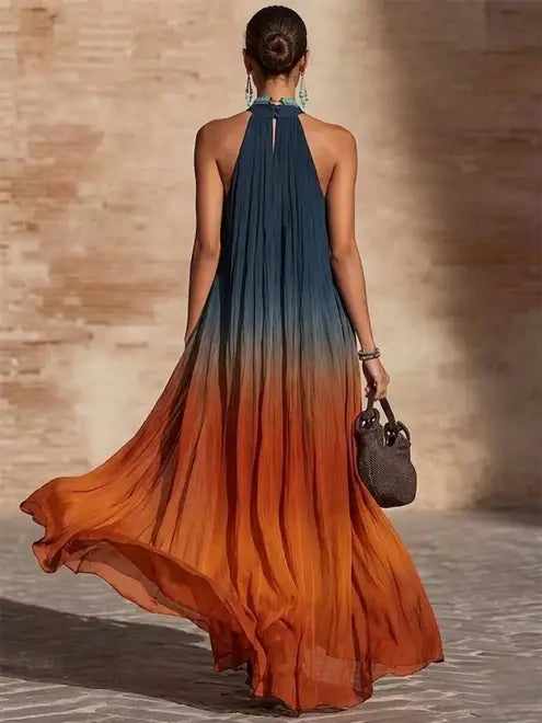 Paula | Langes Neckholder-Kleid mit V-Ausschnitt und Farbverlauf